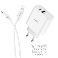 Hoco C57A USB Quick Charge 3.0 + PD (3.1A) + Type-C-Lightning kroviklis 2USB 