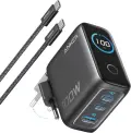 „Anker“ 100 W USB C įkroviklis, kompaktiškas 3 jungtis „GaN“  išmanusis ekranas, jutiklinis valdymas nuotrauka 1