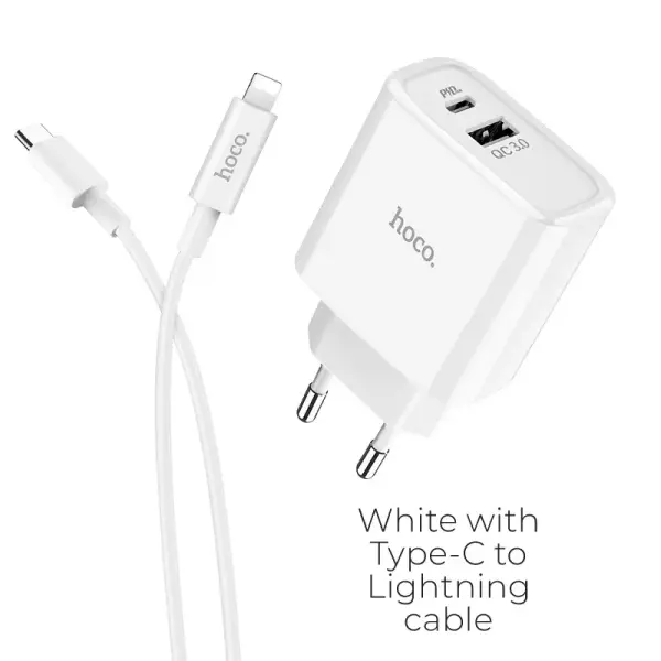 Hoco C57A USB Quick Charge 3.0 + PD (3.1A) + Type-C-Lightning kroviklis 2USB 