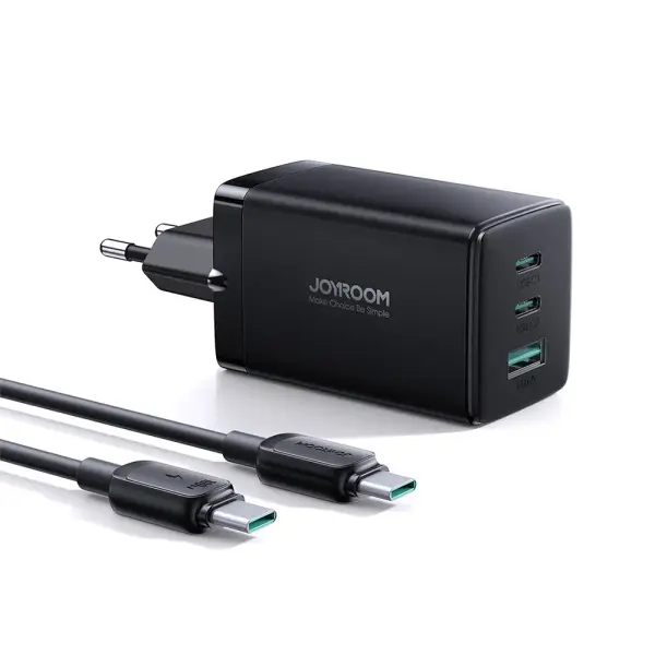 Joyroom kroviklis GaN 65W 3 jungtys (1x USB, 2x USB C) + kabelis Type C 
