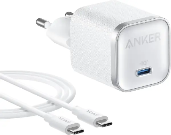 Anker Nano 45W USB C kroviklis su kabeliu Baltas