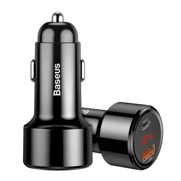 Baseus Series su LED ekranu ir 2 USB Quick Charge 45W automobilinis ikroviklis 
