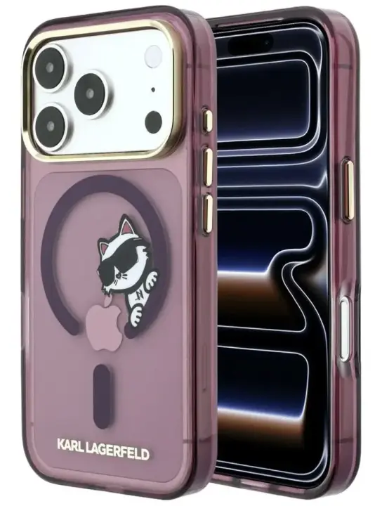 Dėklas Karl Lagerfeld IML Choupette Peekaboo MagSafe Apple iPhone 18 Pro Max tamsiai raudonas 