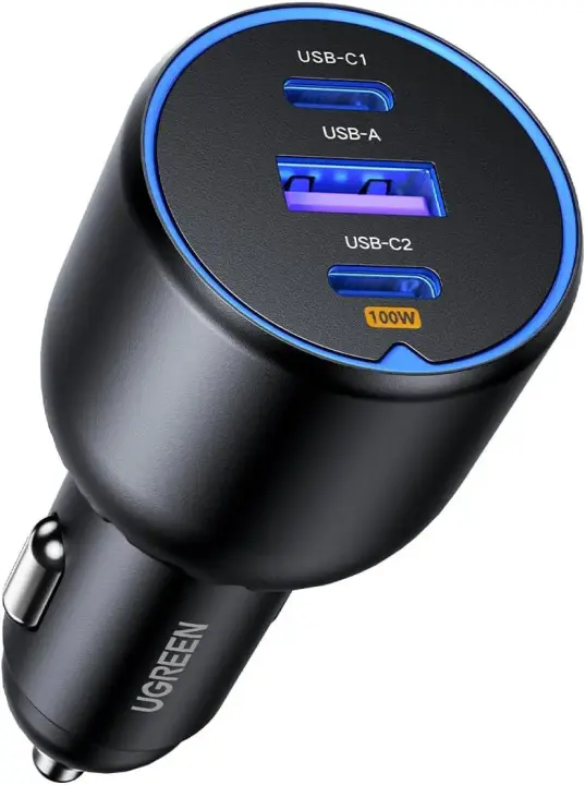 UGREEN 130W 12-24V USB-A + 2xUSB-C QC3.0 PD3.0 automobilinis įkroviklis 