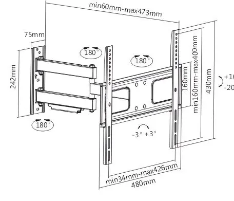 Sunne Wall mount, 23-42-EAX2, 32-55 ", Full motion, Maximum weight (capacity) 50 kg, Black 