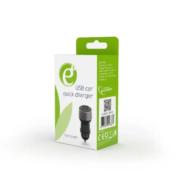 Gembird EG-U2QC3-CAR-01 2-port USB car quick charger Car charger, 5 V 