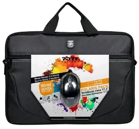 PORT DESIGNS Polaris Bundle Notebook case + USB mouse Fits up to size 17.3 ", Black, Messenger - Briefcase 
