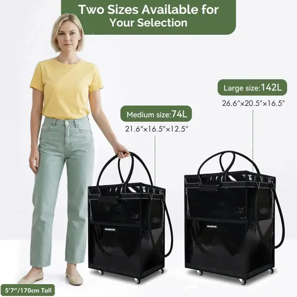 Sulankstomas pirkinių vežimėlis su ratukais, didelis vandeniui atsparus pirkinių krepšys M didys 74 Litrai