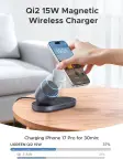 UGREEN Zapix 15W Qi2 „MagSafe“ 2-in-1 magnetinė belaidė įkrovimo stotelė telefonui ir ausinėms nuotrauka 2