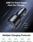 UGREEN  2x USB Type C / 1x USB 69W 5A  PD automobilinis įkroviklis nuotrauka 2