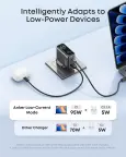 „Anker“ 100 W USB C įkroviklis, kompaktiškas 3 jungtis „GaN“  išmanusis ekranas, jutiklinis valdymas nuotrauka 3