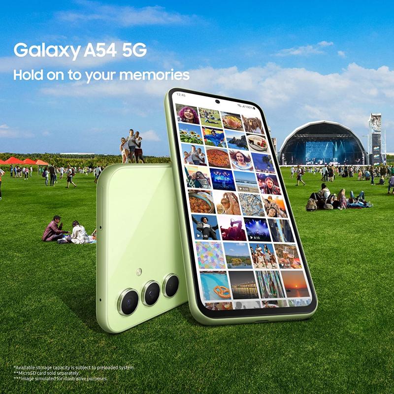 Samsung Galaxy A54 5G 256GB Storage 256 GB RAM 8GB Super AMOLED, 120Hz,  HDR10+, 1000 nits (HBM) chipset. Exynos 1380 50 MP, f/1.8…